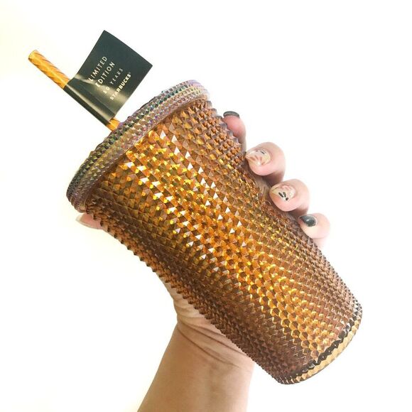 Starbucks Anniversary Honeycomb Gold Copper Studded Diamond Tumbler NEW 16oz